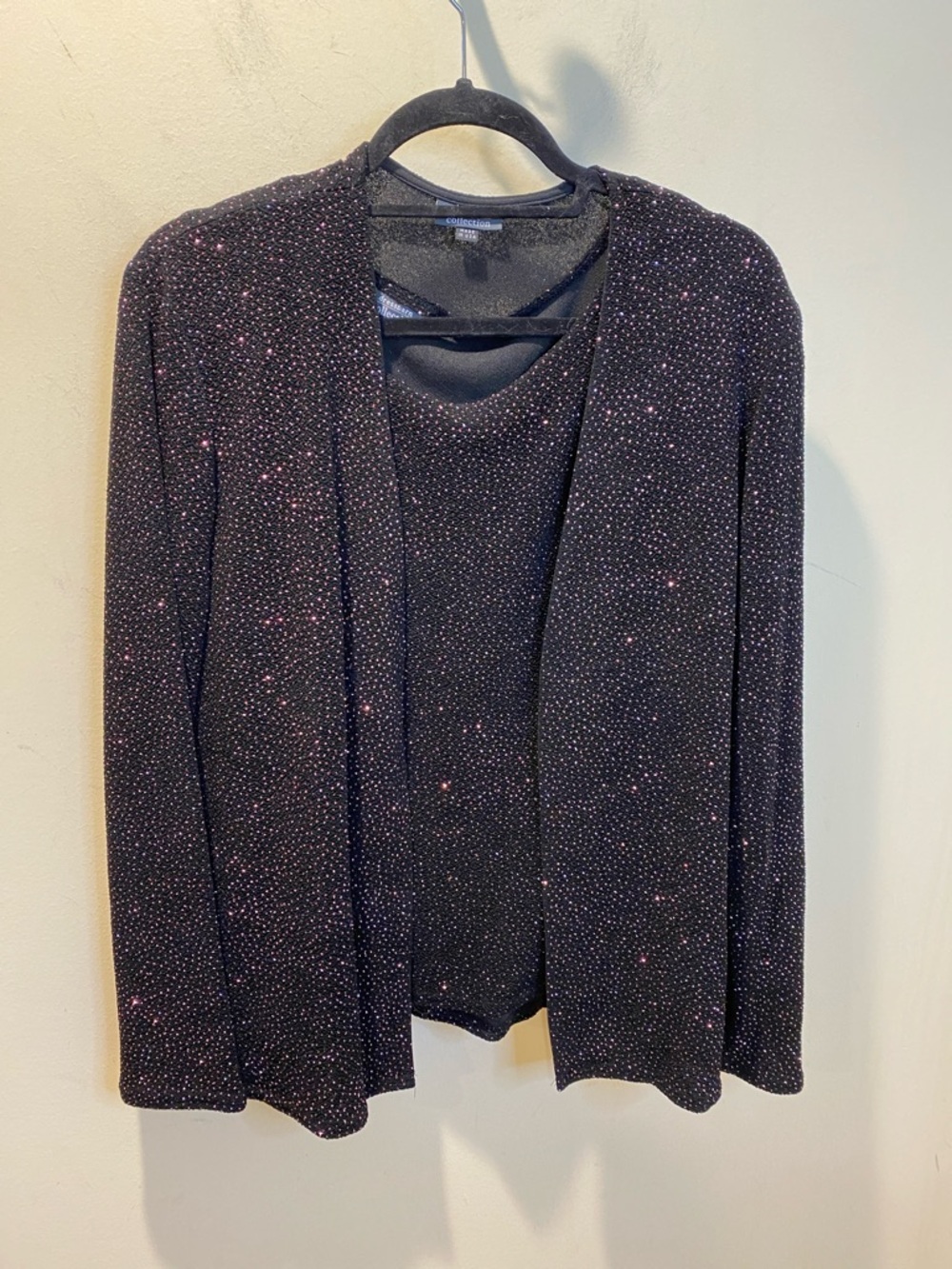 Dressbarn Black Open Sparkle Formal 2 Pieces Cardigan And Tan Top Sz L